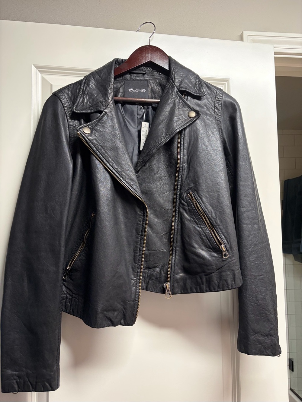 Madewell Black Leather Biker Jacket with Zip Details